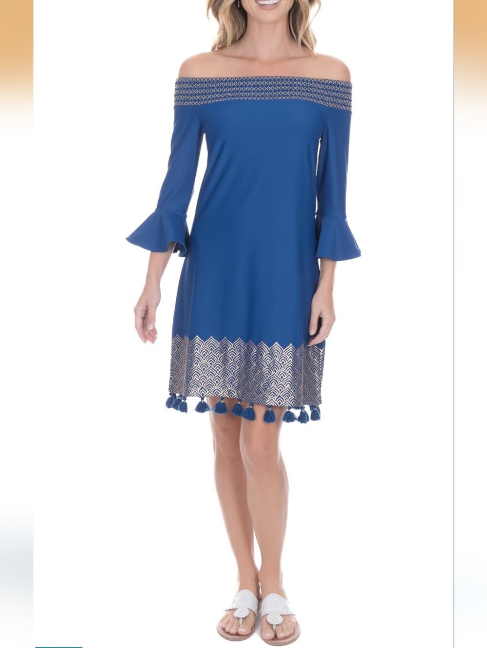 Cabana Life Off The Shoulder Dress, Navy Metallic, Large